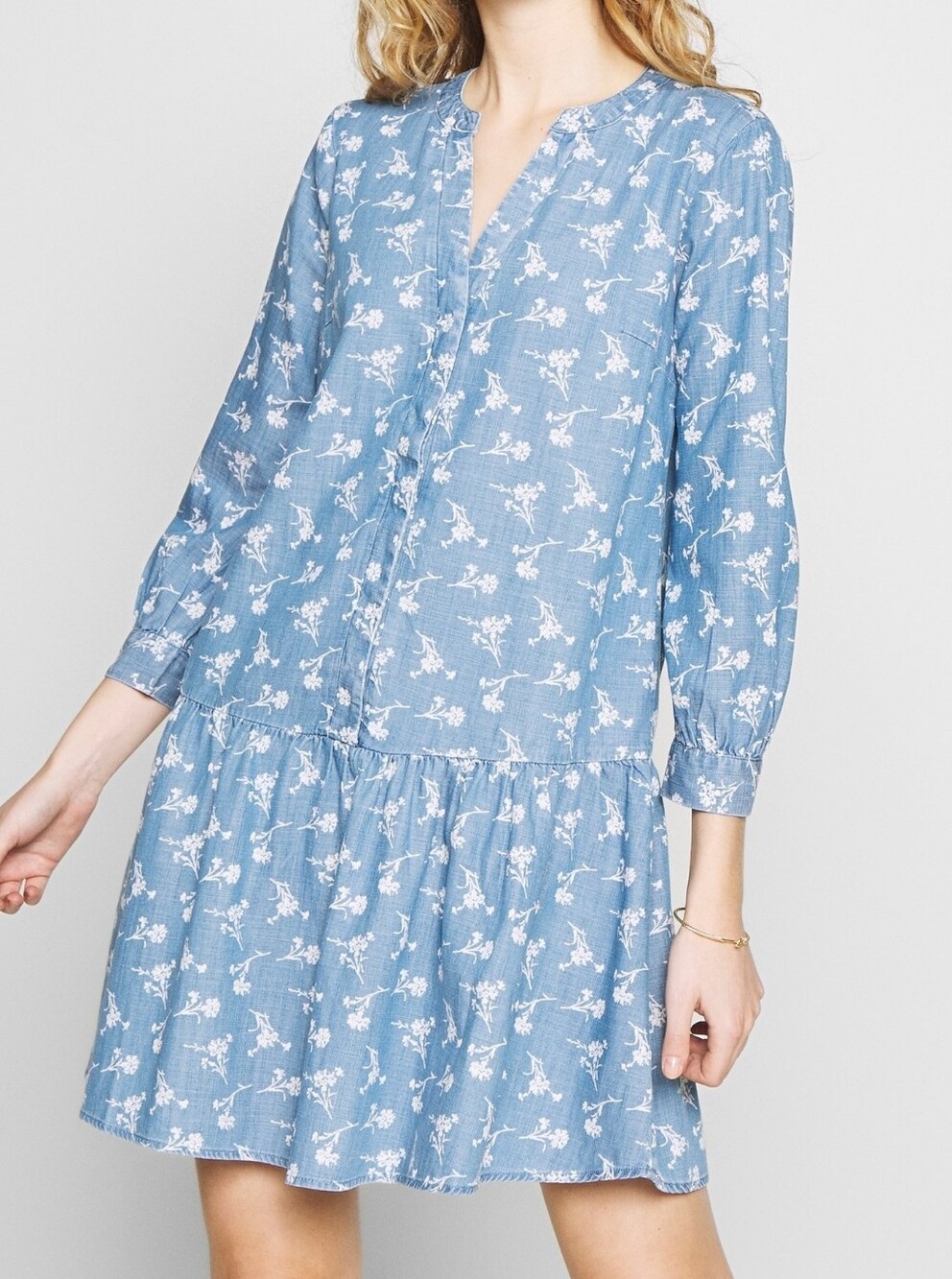 4P NWT Gap Petite Blue Floral Lyocell Cotton Blend Floral Dress